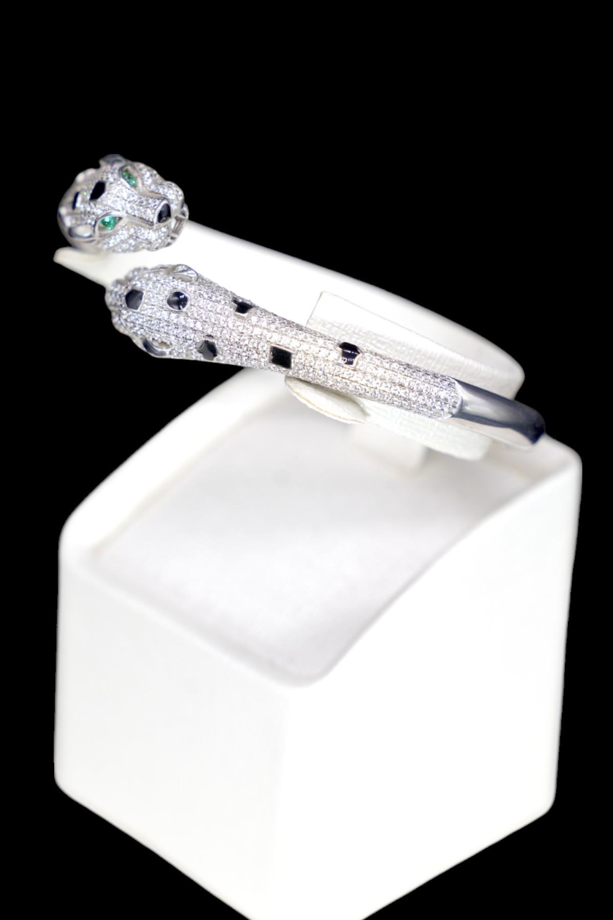 Zirkon Taşlı Gümüş Kaplan Bilezik 925 Ayar