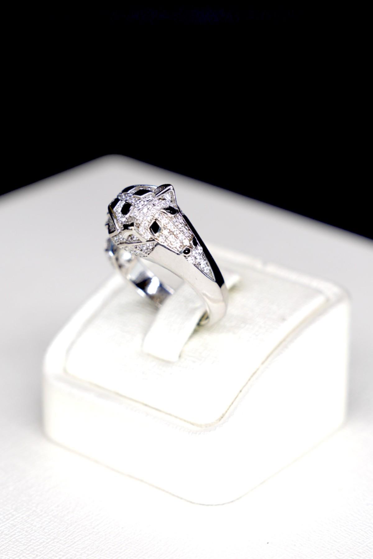 Zirkon Taşlı Gümüş Kaplan Yüzük 925 Ayar