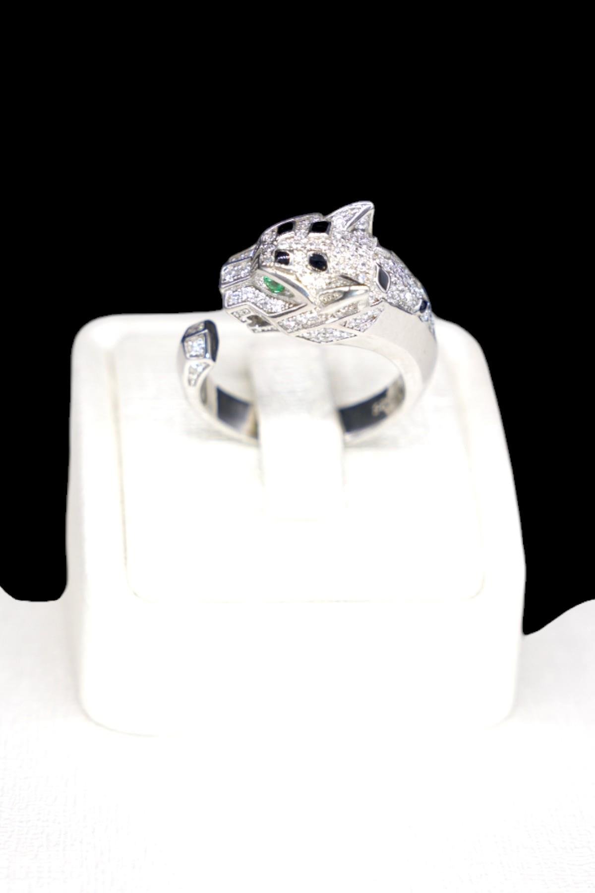 Zirkon Taşlı Gümüş Kaplan Yüzük 925 Ayar