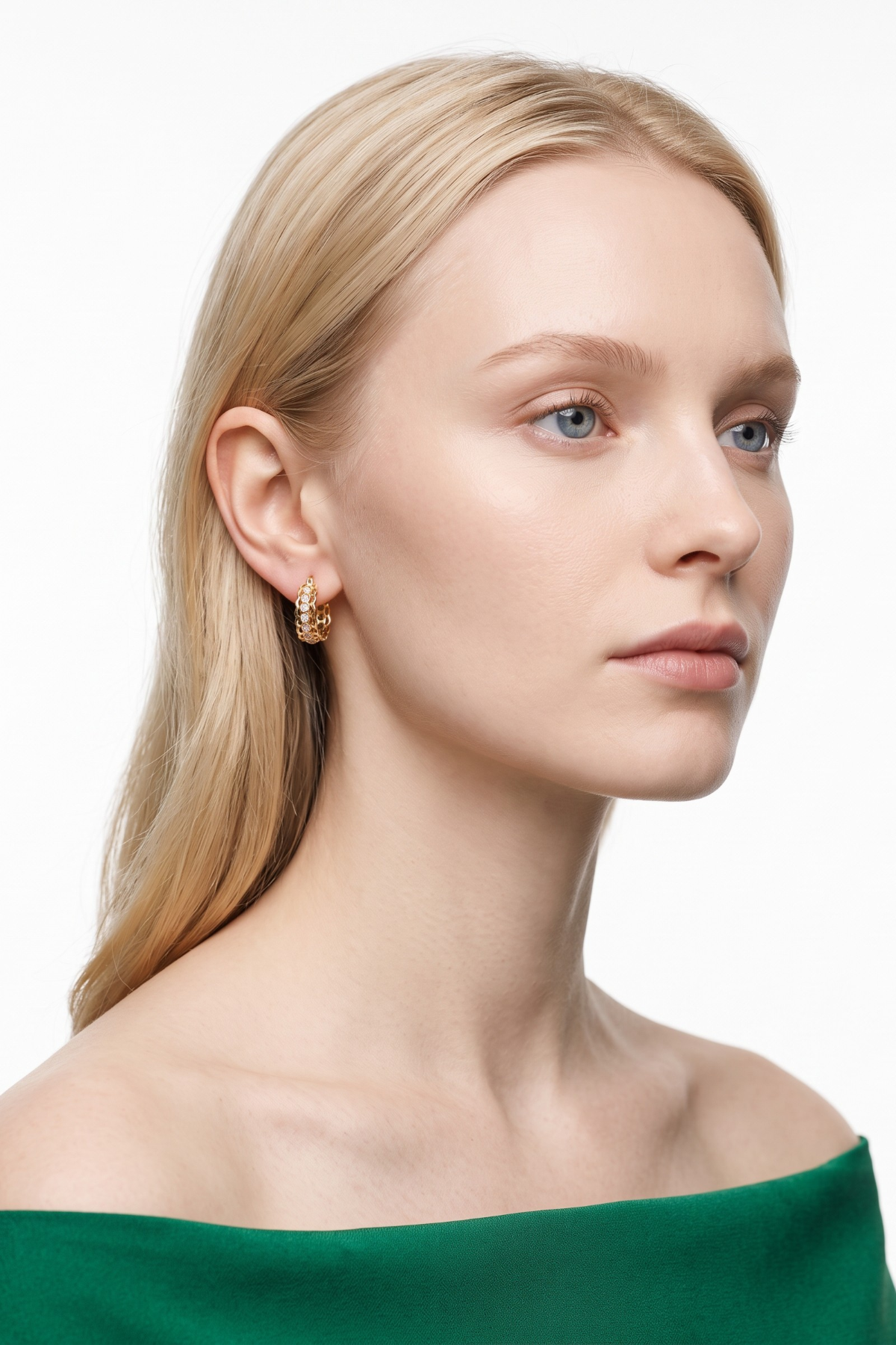 Zircon Stone Hoop Earring 14 Carat