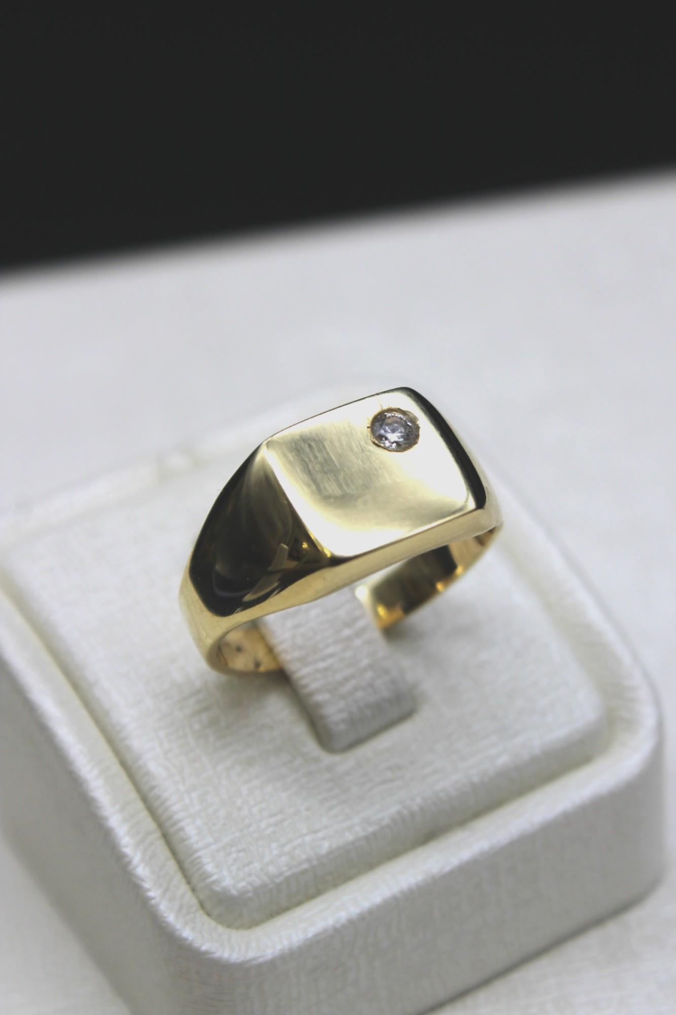 Zirkon Taşlı Klasik Erkek Yüzük 14 Ayar