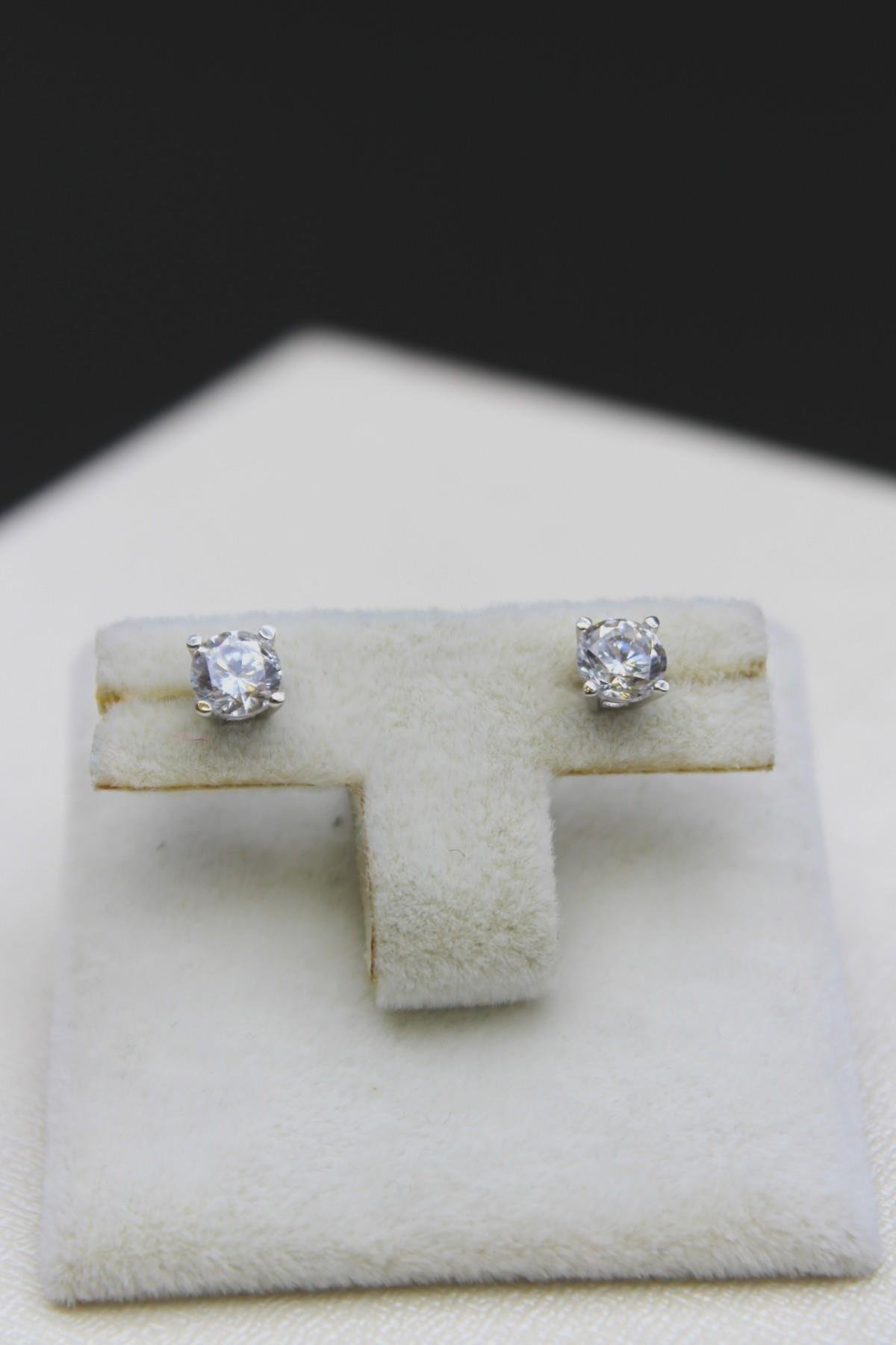 Zirkon Taşlı Tektaş Küpe 14 Ayar