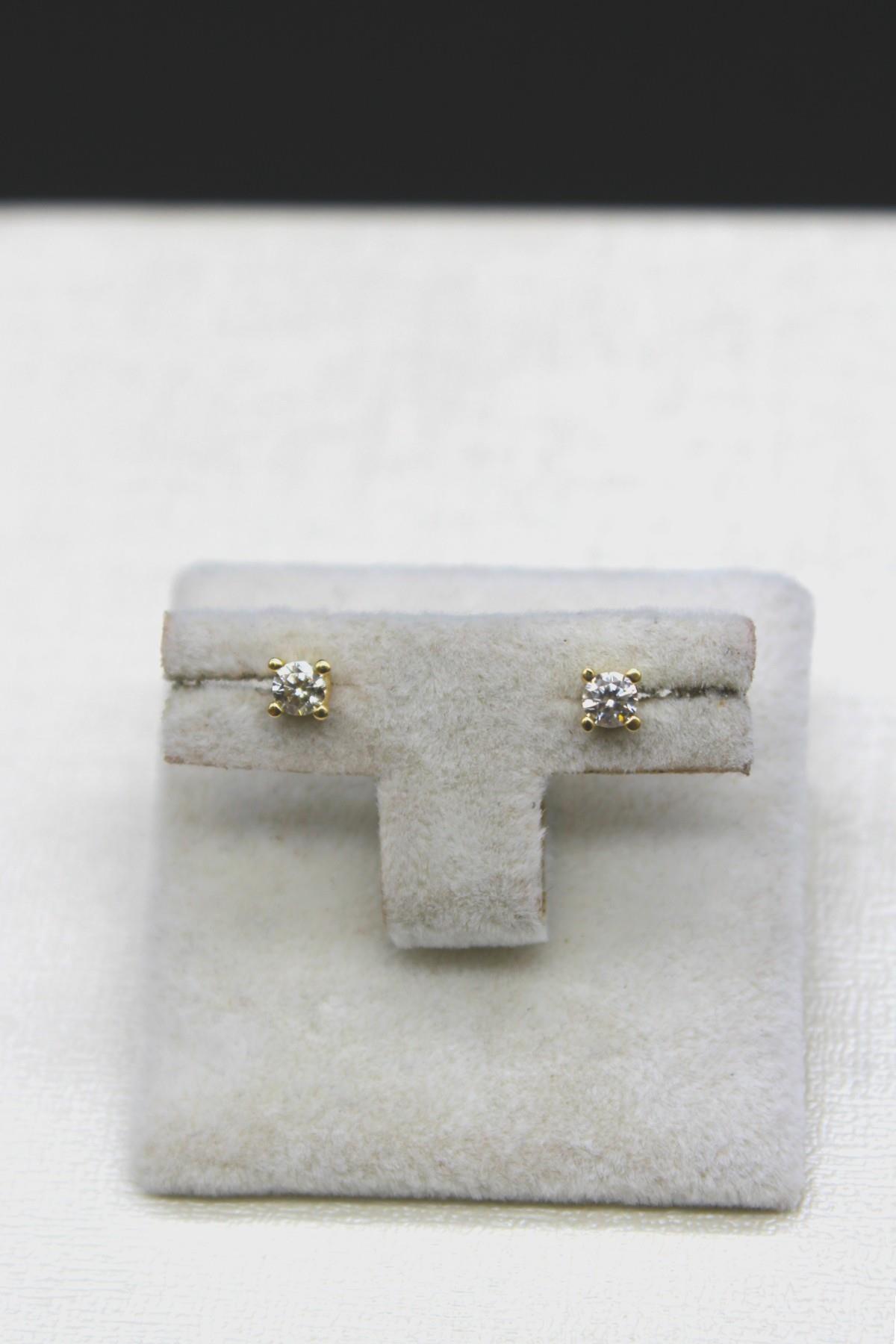 Zirkon Taşlı Tektaş Küpe 14 Ayar