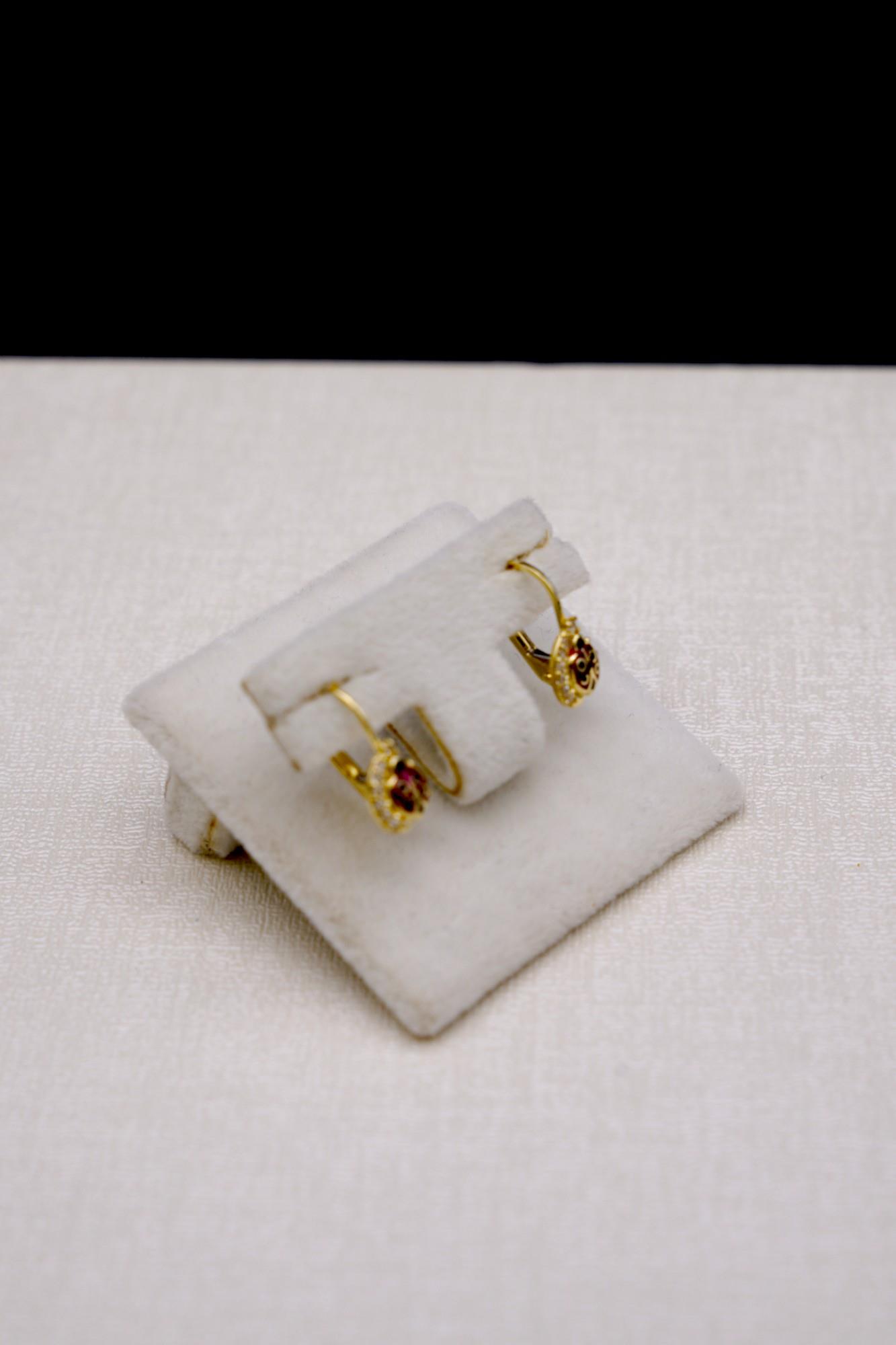 Zirkon Taşlı Uğur Böceği Küpe 14 Ayar