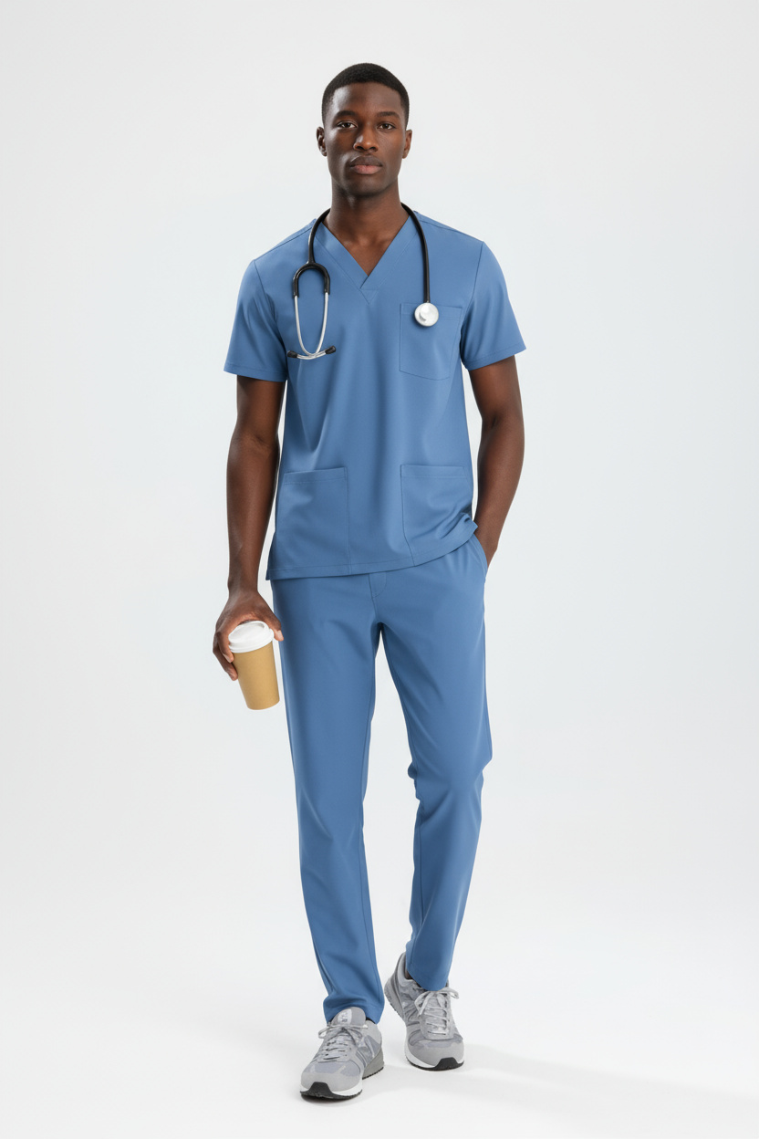 ALASKA MAVİSİ DOKTOR HEKİM FORMASI LİKRALI SCRUBS TAKIM (ALASKAN BLUE)