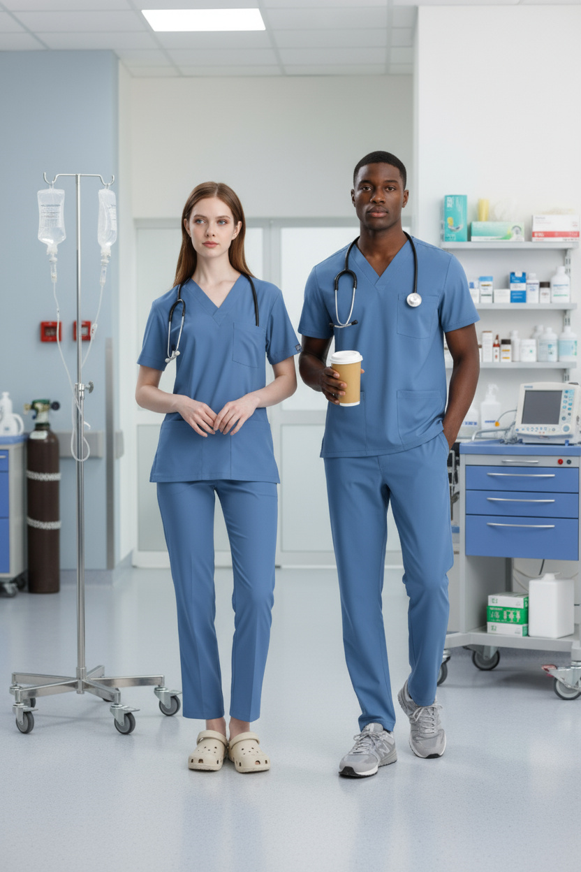 ALASKA MAVİSİ DOKTOR HEKİM FORMASI LİKRALI SCRUBS TAKIM (ALASKAN BLUE)