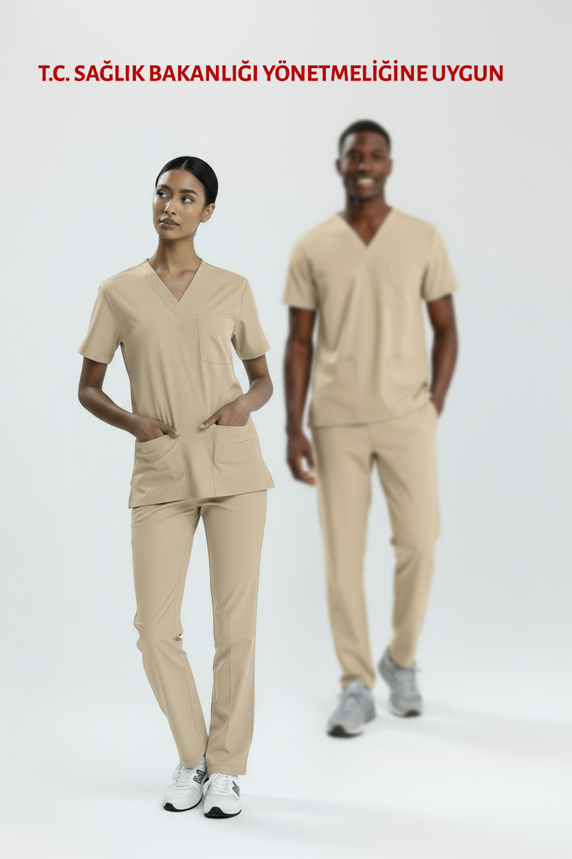 BEJ SAĞLIK TEKNİSYEN/TEKNİKER VE TIBBİ SEKRETER FORMASI LİKRALI SCRUBS TAKIM (MOTH)