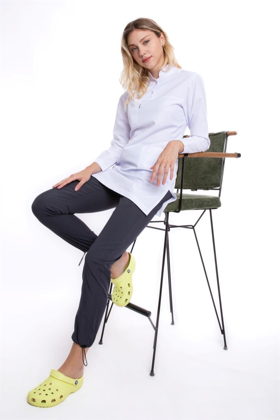 BEYAZ UZUN KOLLU HAKİM YAKA HEMŞİRE ÜST