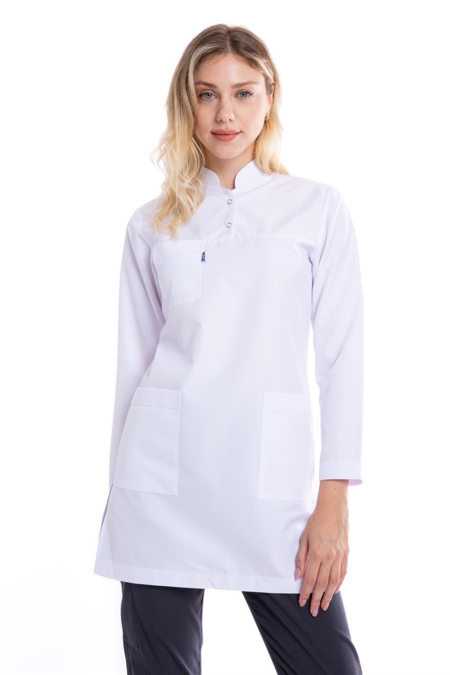 BEYAZ UZUN KOLLU HAKİM YAKA HEMŞİRE ÜST