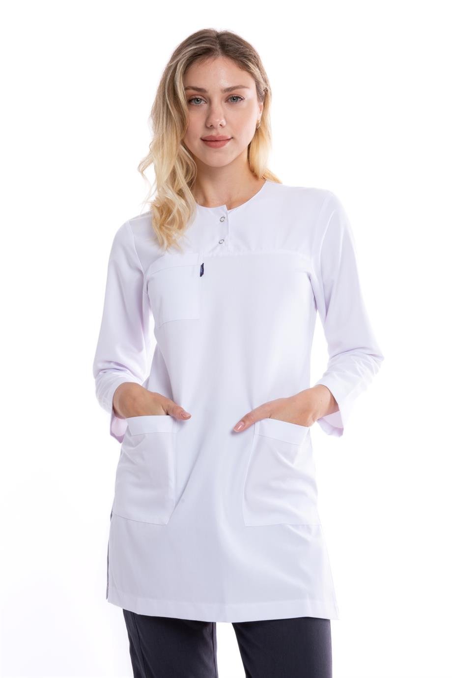 BEYAZ UZUN KOLLU SIFIR YAKA HEMŞİRE ÜST