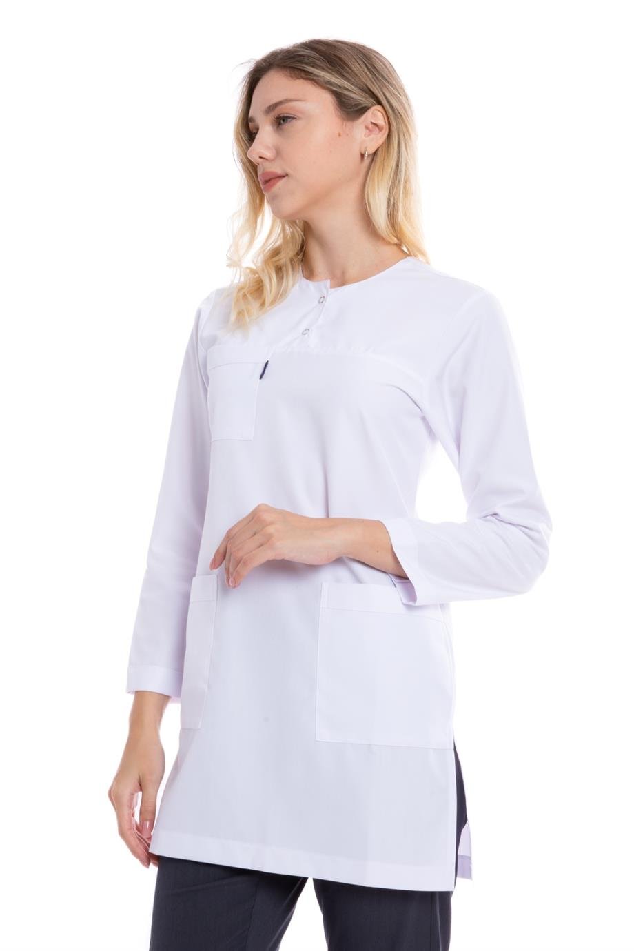 BEYAZ UZUN KOLLU SIFIR YAKA HEMŞİRE ÜST