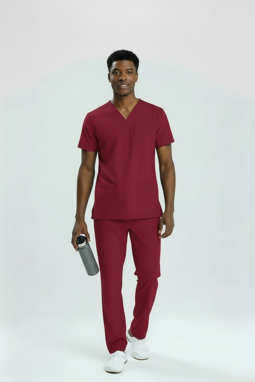 BORDO HASTANE FORMASI LİKRALI SCRUBS TAKIM (BIKING RED)