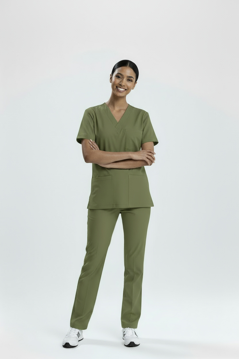 ÇİMEN YEŞİLİ ECZACI FORMASI LİKRALI SCRUBS TAKIM (GRASSHOPPER)