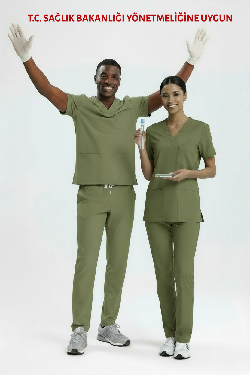 ÇİMEN YEŞİLİ ECZACI FORMASI LİKRALI SCRUBS TAKIM (GRASSHOPPER)