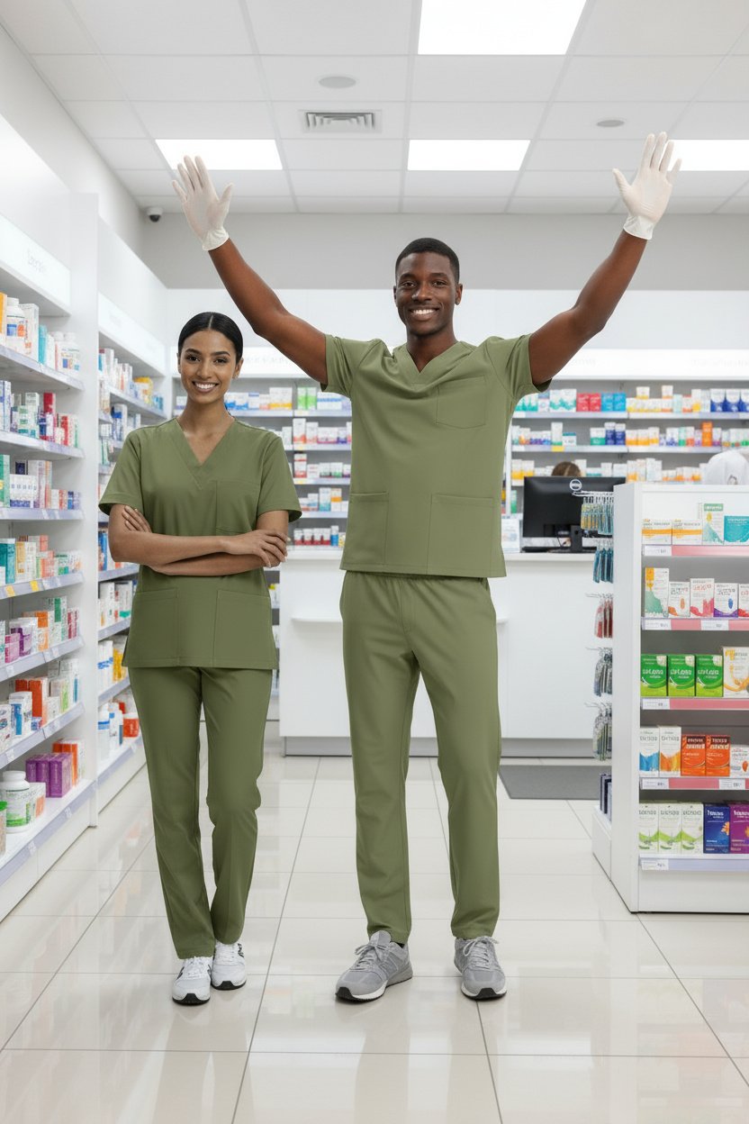 ÇİMEN YEŞİLİ ECZACI FORMASI LİKRALI SCRUBS TAKIM (GRASSHOPPER)