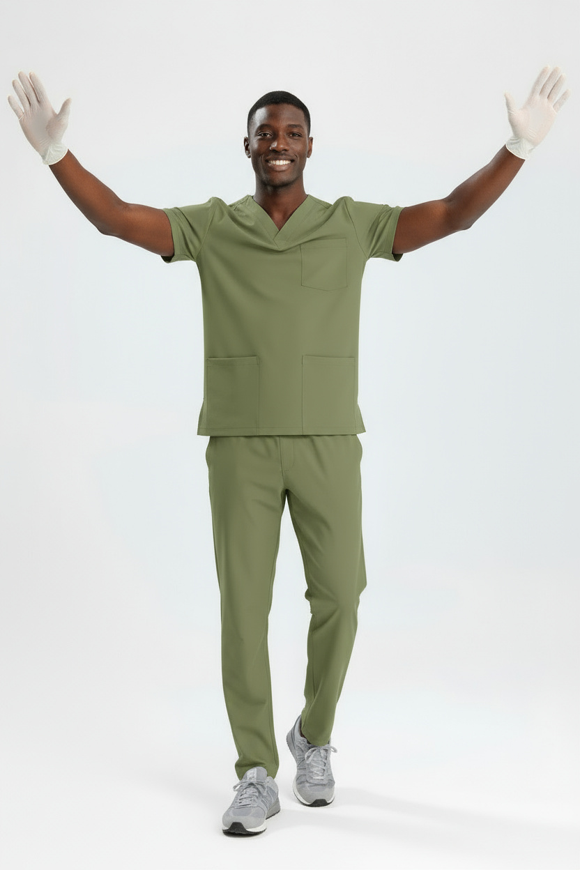 ÇİMEN YEŞİLİ ECZACI FORMASI LİKRALI SCRUBS TAKIM (GRASSHOPPER)