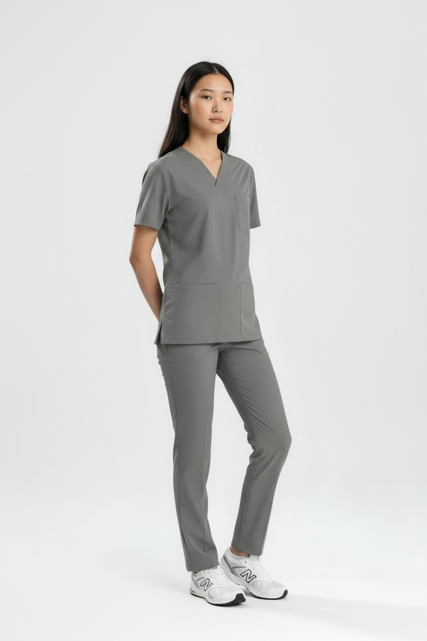 GRİ TEKNİK HİZMETLER PERSONEL FORMASI LİKRALI SCRUBS TAKIM (NEUTRAL GRAY)
