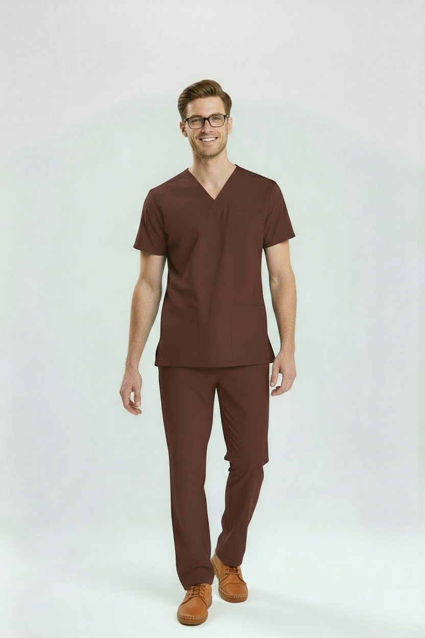 KAHVERENGİ HASTANE FORMASI LİKRALI SCRUBS TAKIM (FRIAR BROWN)
