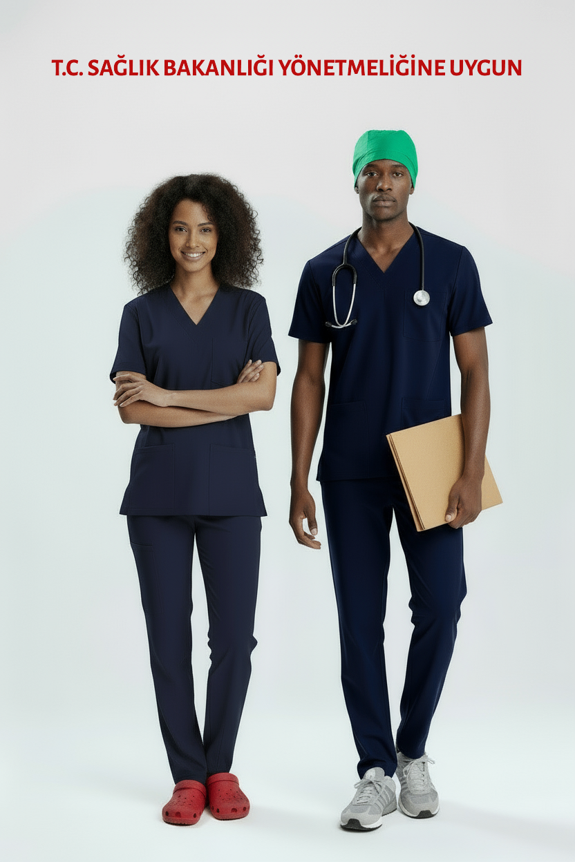 LACİVERT HEMŞİRE FORMASI LİKRALI SCRUBS TAKIM (PATRIOT BLUE)