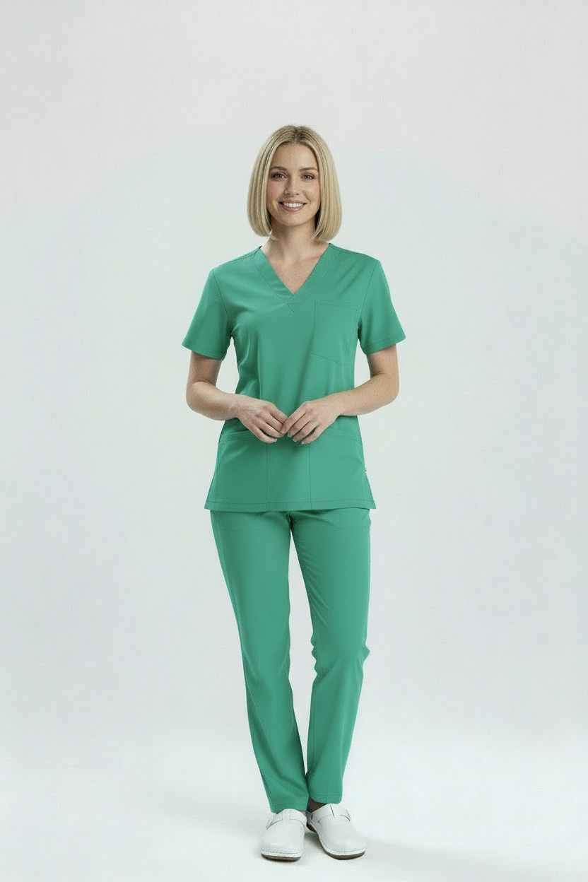 MİNT YEŞİLİ AİLE SAĞLIĞI ÇALIŞAN FORMASI LİKRALI SCRUBS TAKIM (BERMUDA)