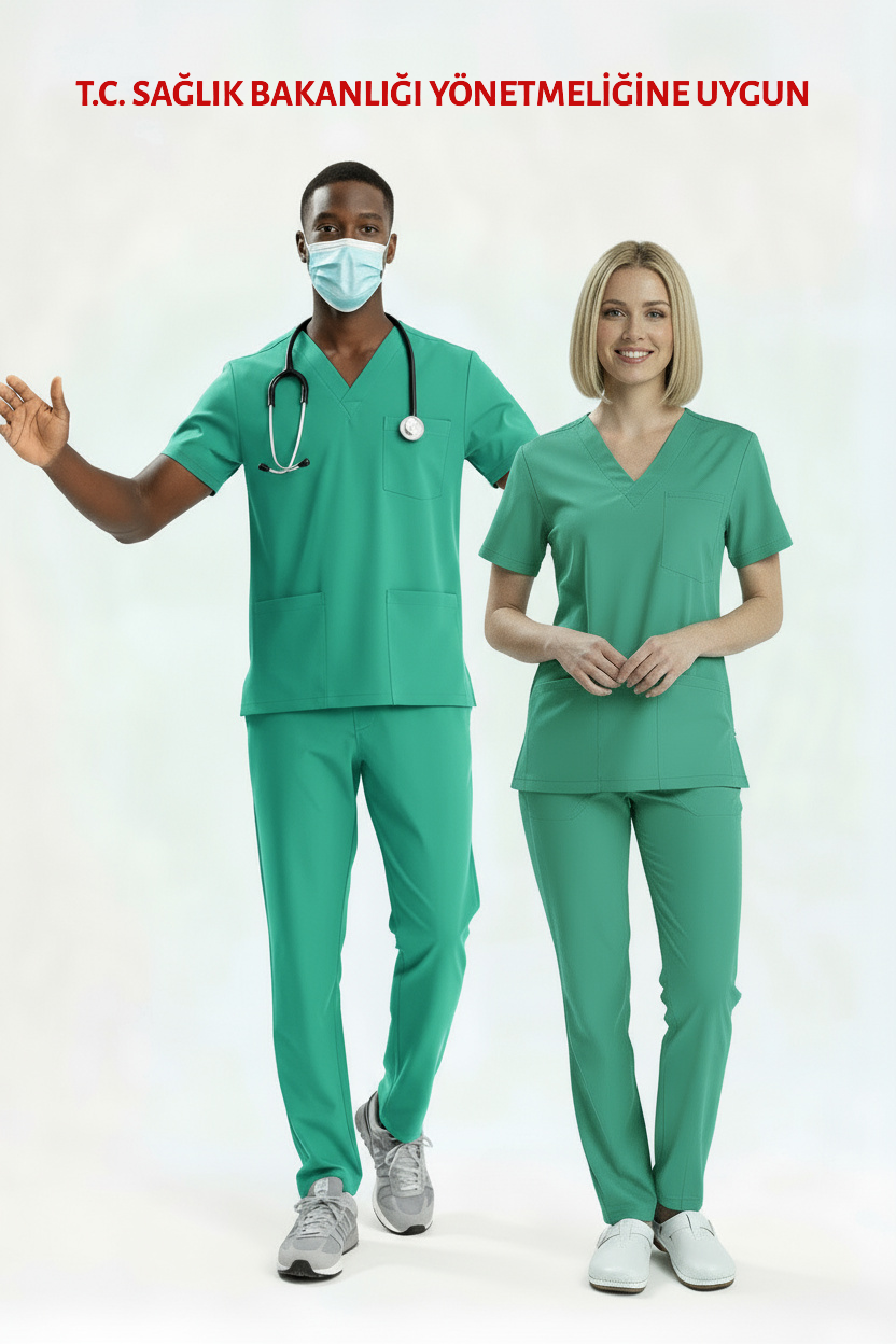 MİNT YEŞİLİ AİLE SAĞLIĞI ÇALIŞAN FORMASI LİKRALI SCRUBS TAKIM (BERMUDA)