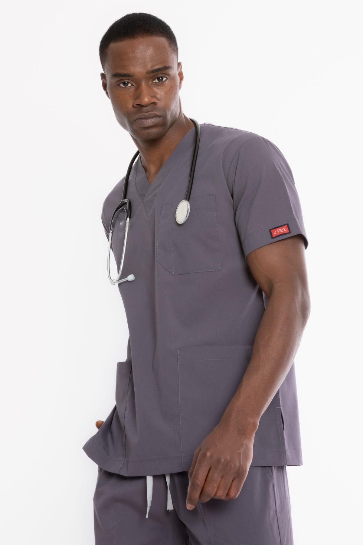 PUSLU GRİ U-FLEX ERKEK SCRUBS TAKIM