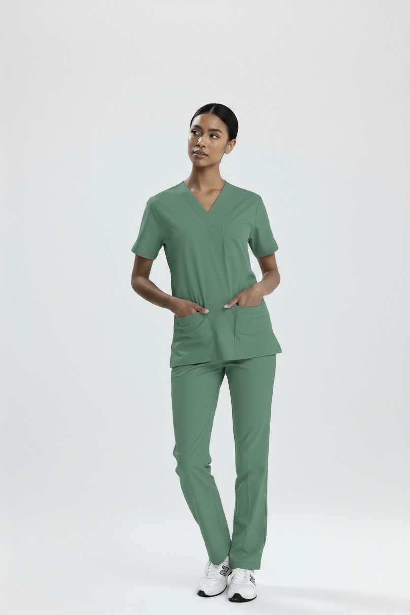 YEŞİL AMELİYATHANE PERSONEL FORMASI LİKRALI SCRUBS TAKIM (FROSTY SPRUCE)