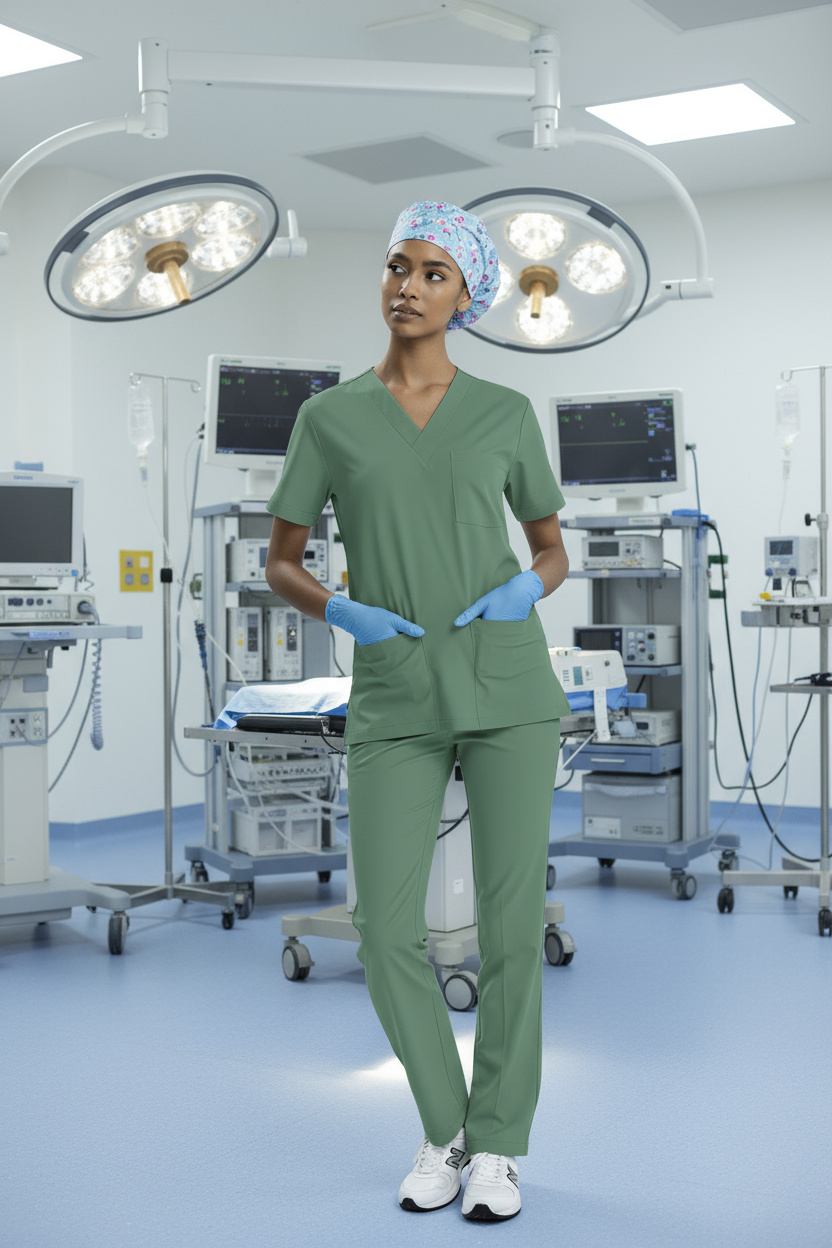 YEŞİL AMELİYATHANE PERSONEL FORMASI LİKRALI SCRUBS TAKIM (FROSTY SPRUCE)