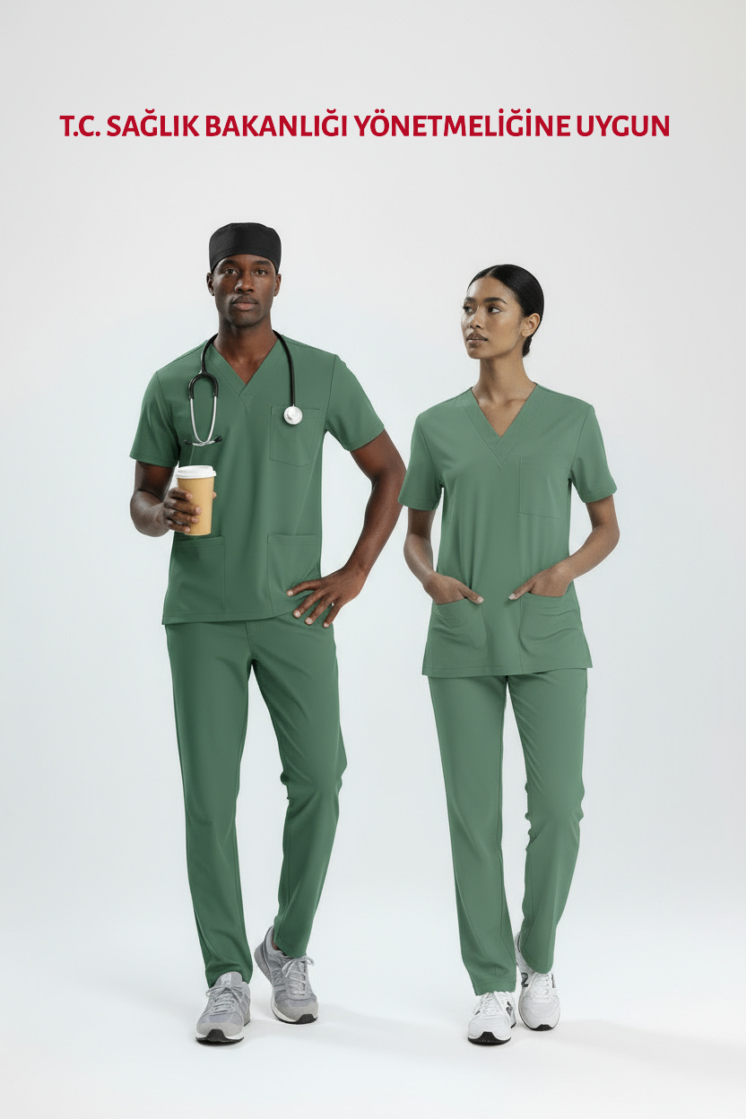 YEŞİL AMELİYATHANE PERSONEL FORMASI LİKRALI SCRUBS TAKIM (FROSTY SPRUCE)