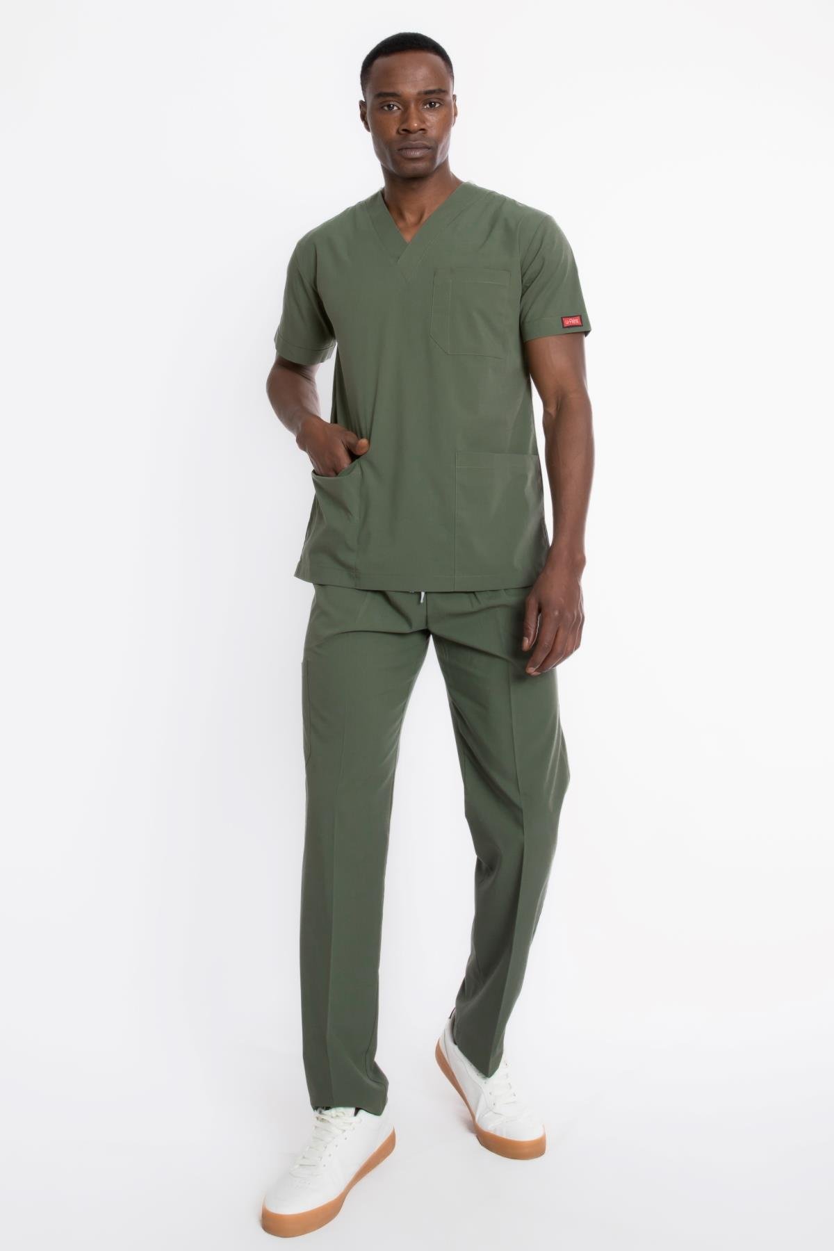 ZEYTİN YEŞİLİ U-FLEX ERKEK SCRUBS TAKIM