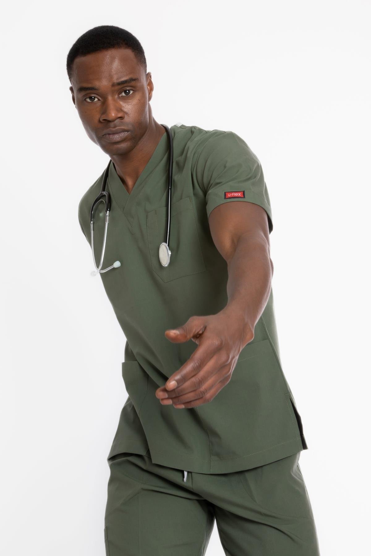 ZEYTİN YEŞİLİ U-FLEX ERKEK SCRUBS TAKIM
