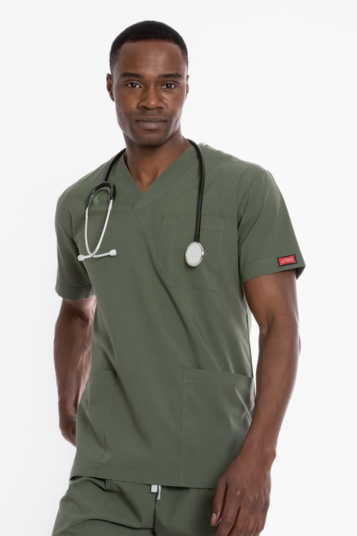 ZEYTİN YEŞİLİ U-FLEX ERKEK SCRUBS TAKIM