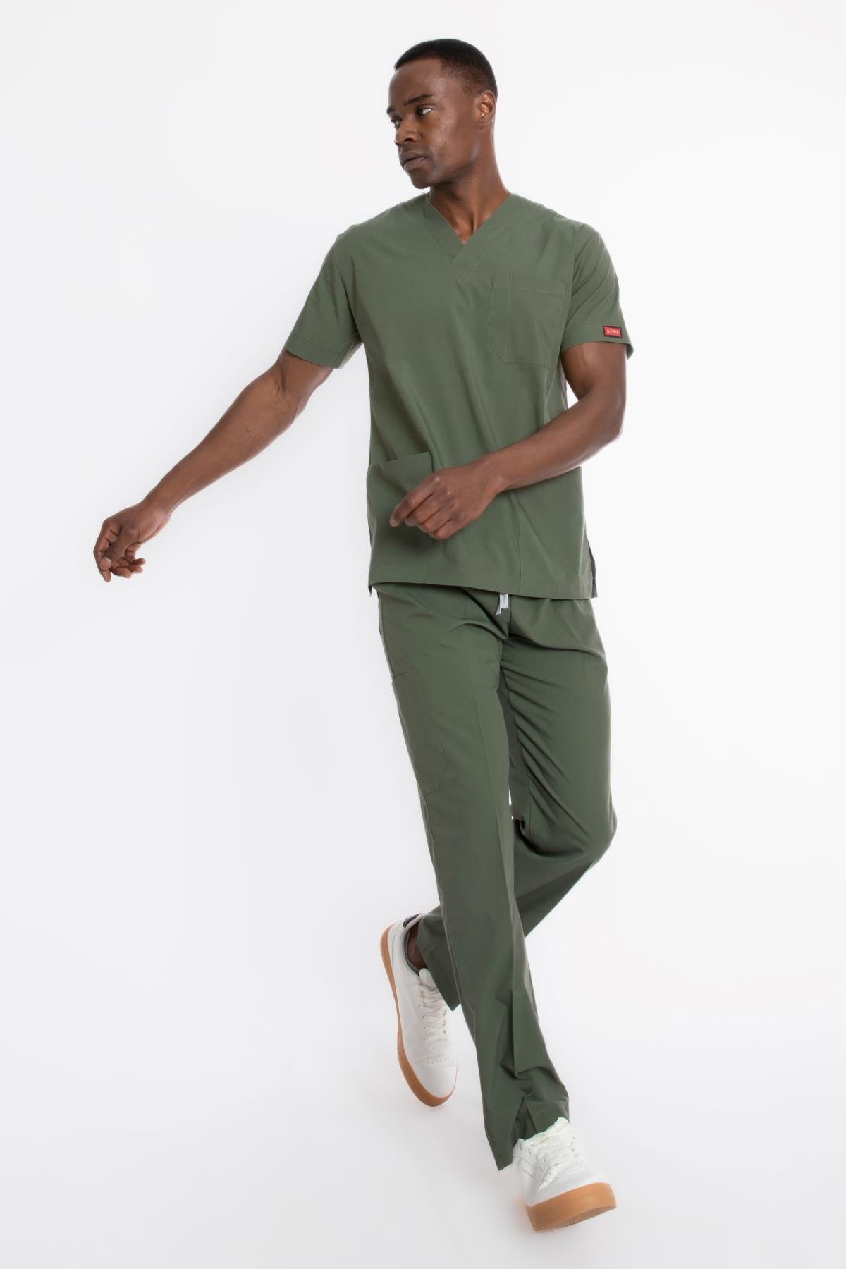 ZEYTİN YEŞİLİ U-FLEX ERKEK SCRUBS TAKIM