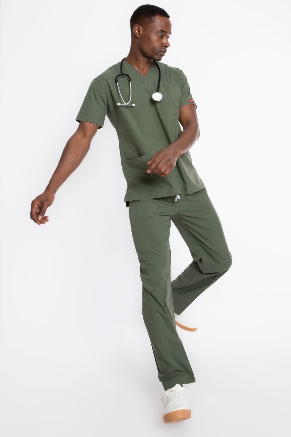 ZEYTİN YEŞİLİ U-FLEX ERKEK SCRUBS TAKIM
