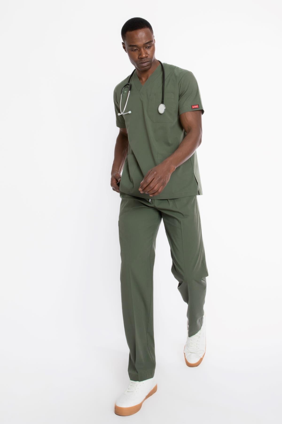 ZEYTİN YEŞİLİ U-FLEX ERKEK SCRUBS TAKIM