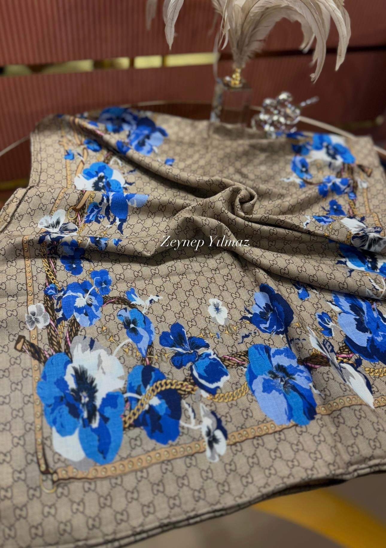 GG Özel Seri Yün İpek Şal Mavi No:4