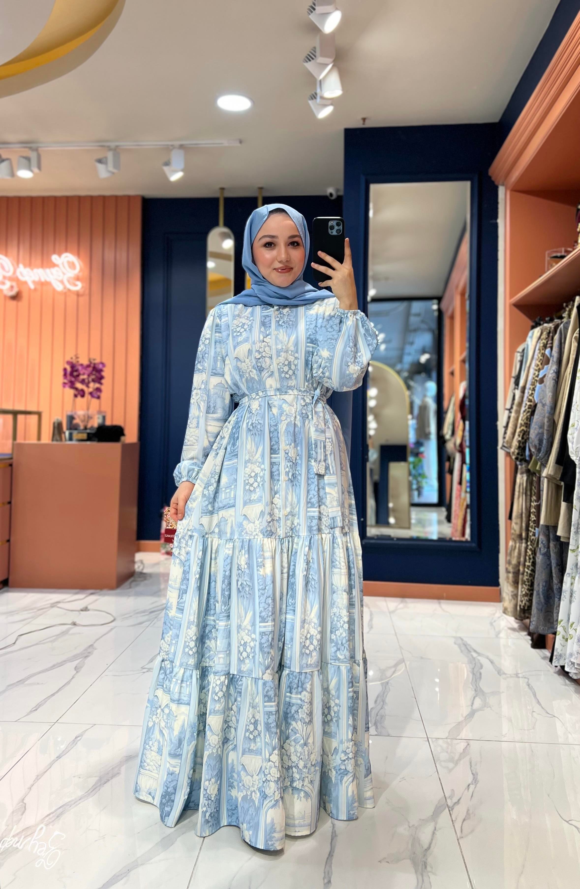 İpek Krep Blue Elbise 