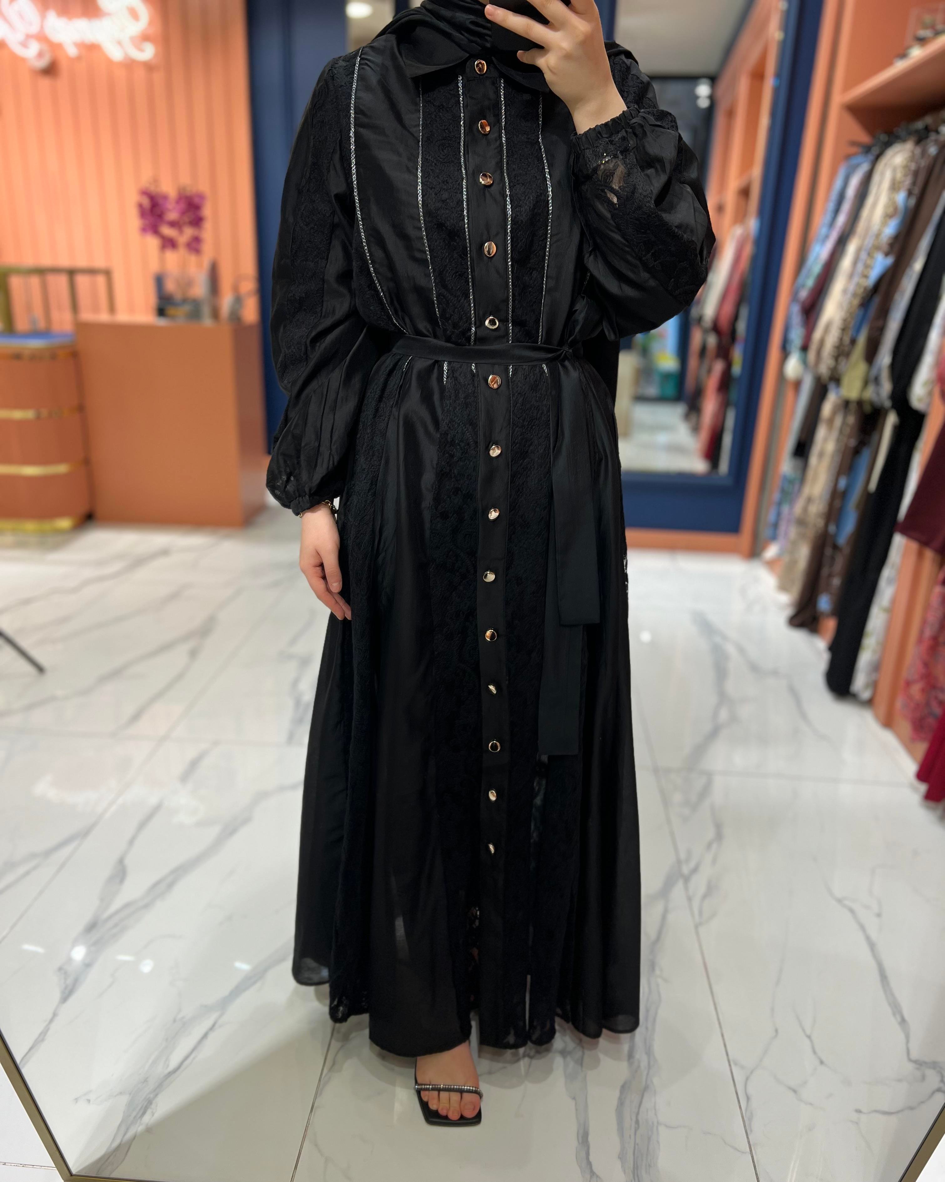 İthal Dantelli Elbise | Siyah  