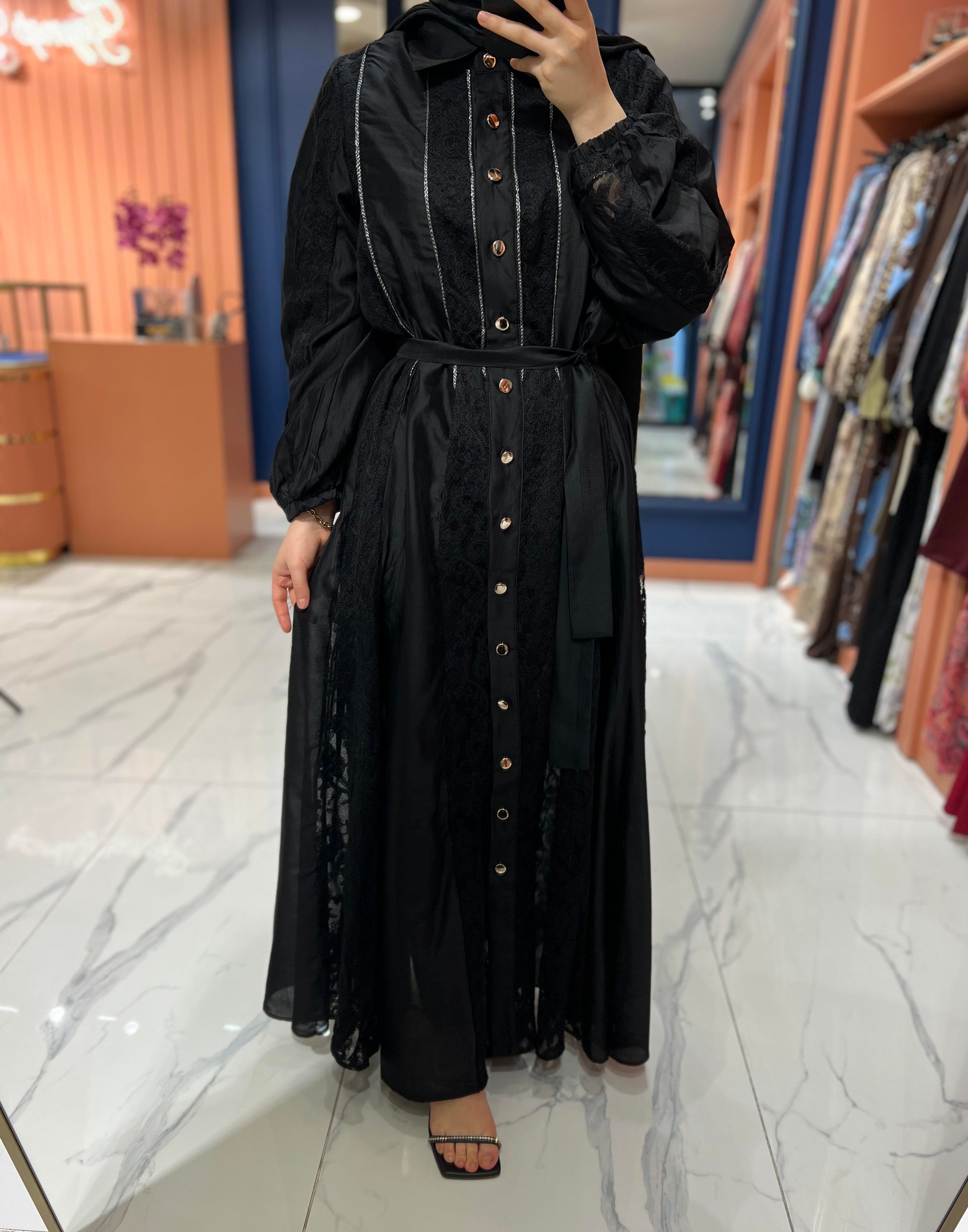 İthal Dantelli Elbise | Siyah  