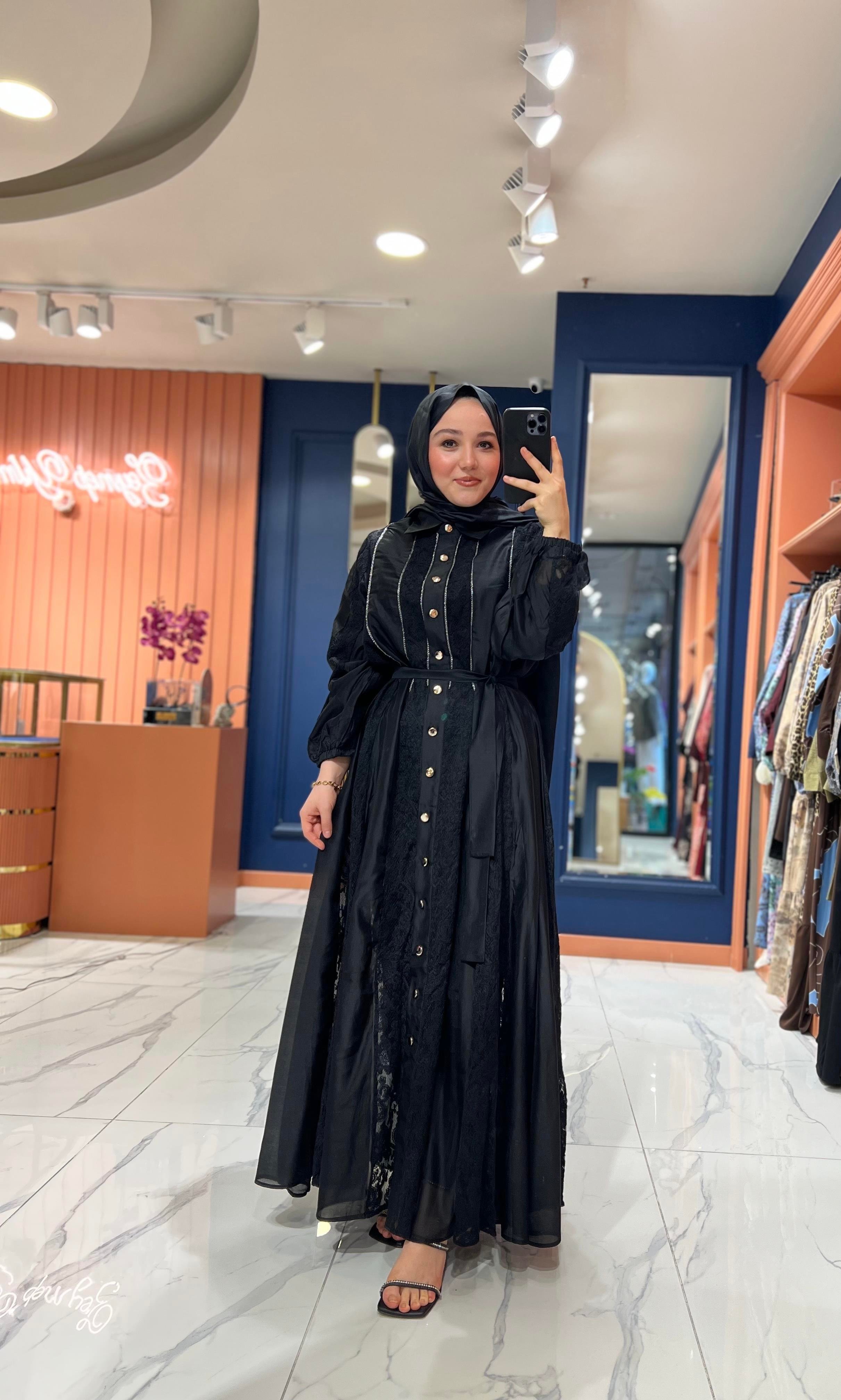 İthal Dantelli Elbise | Siyah  