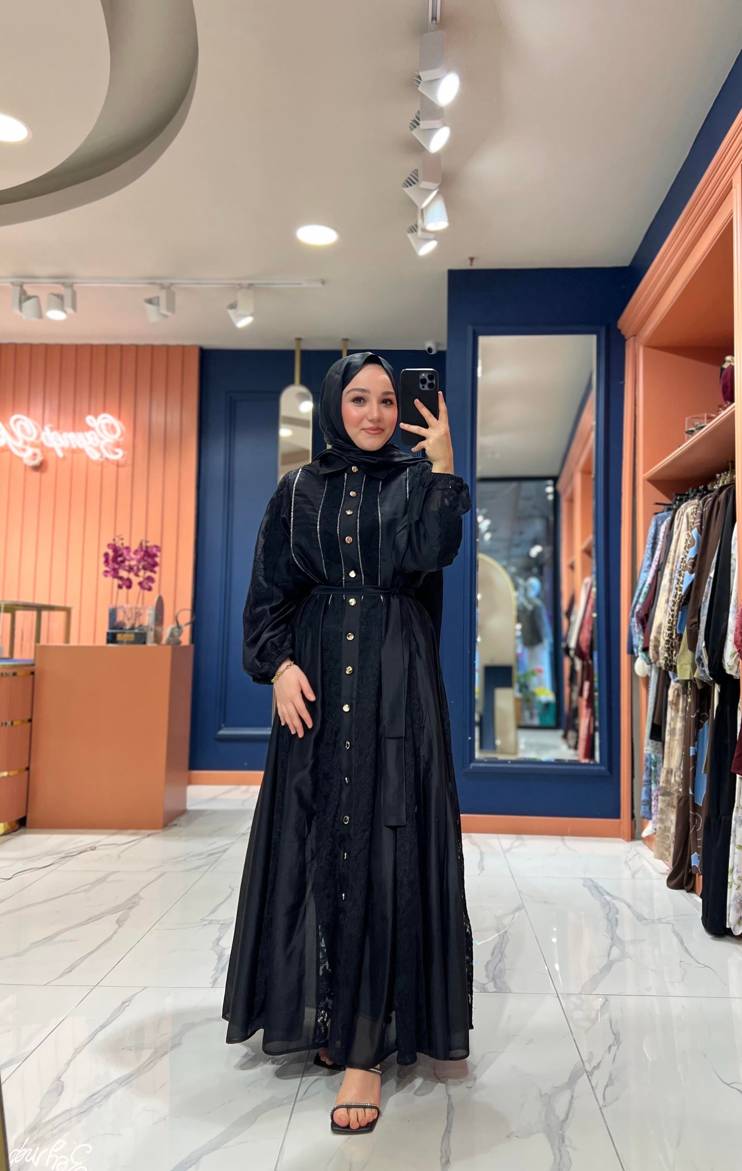 İthal Dantelli Elbise | Siyah  