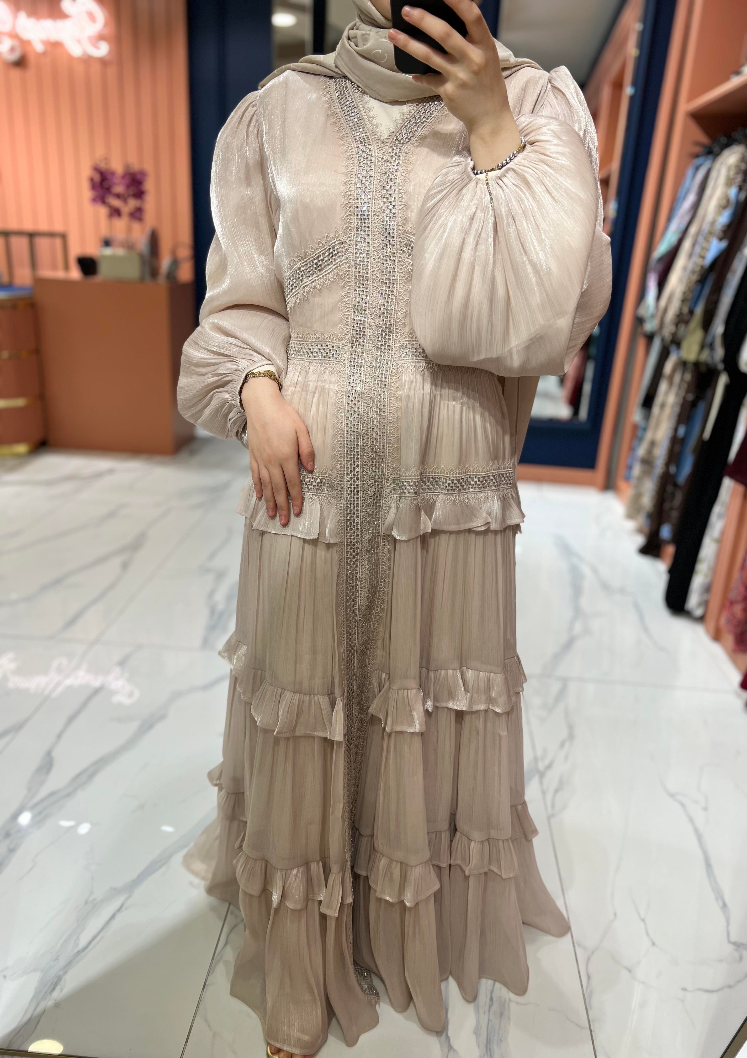 İthal Işıltılı Elbise | Bej