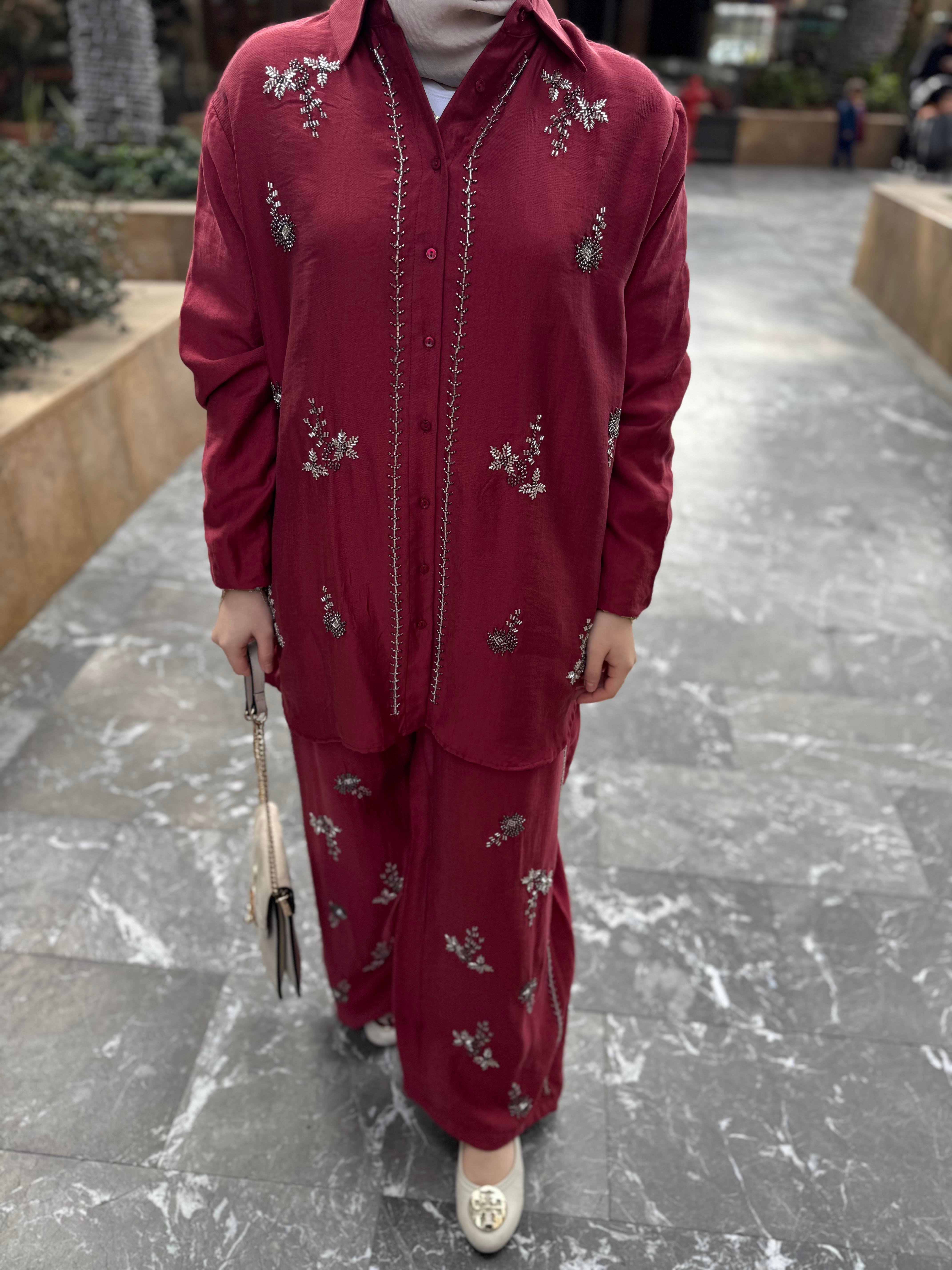 Mila Organik Keten Takım Bordo