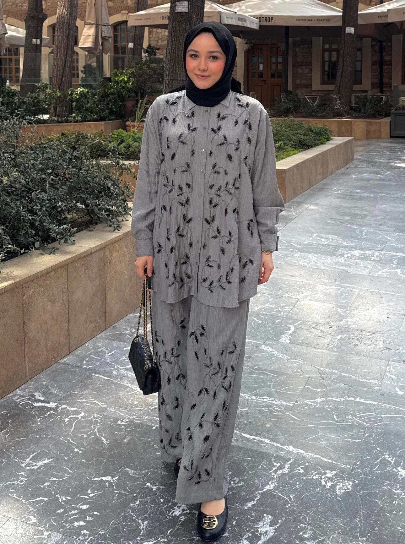 Nora Tencel Takım Gri