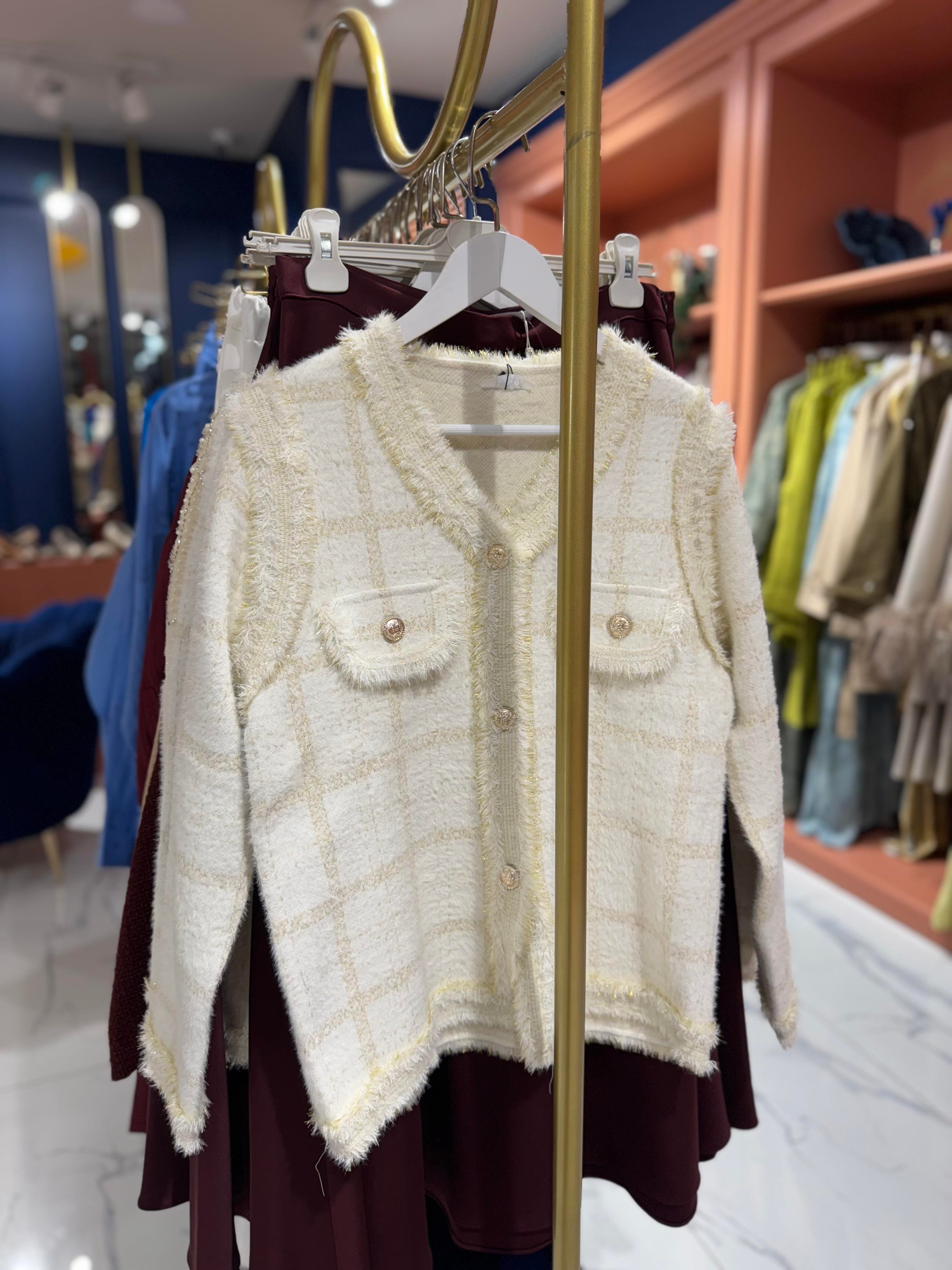 Püsküllü Angora Hırka | Ekru