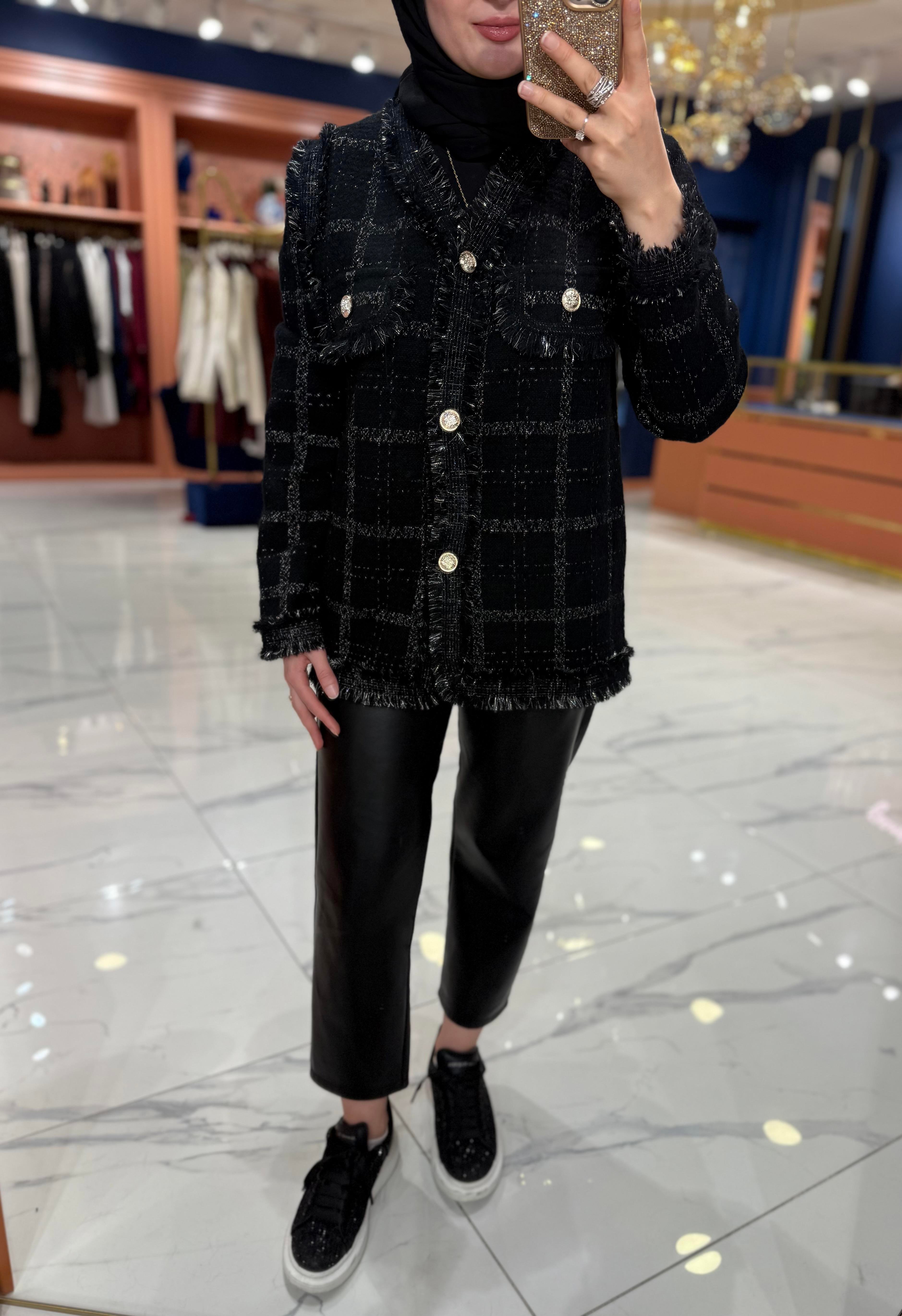 Püsküllü Angora Hırka | Siyah