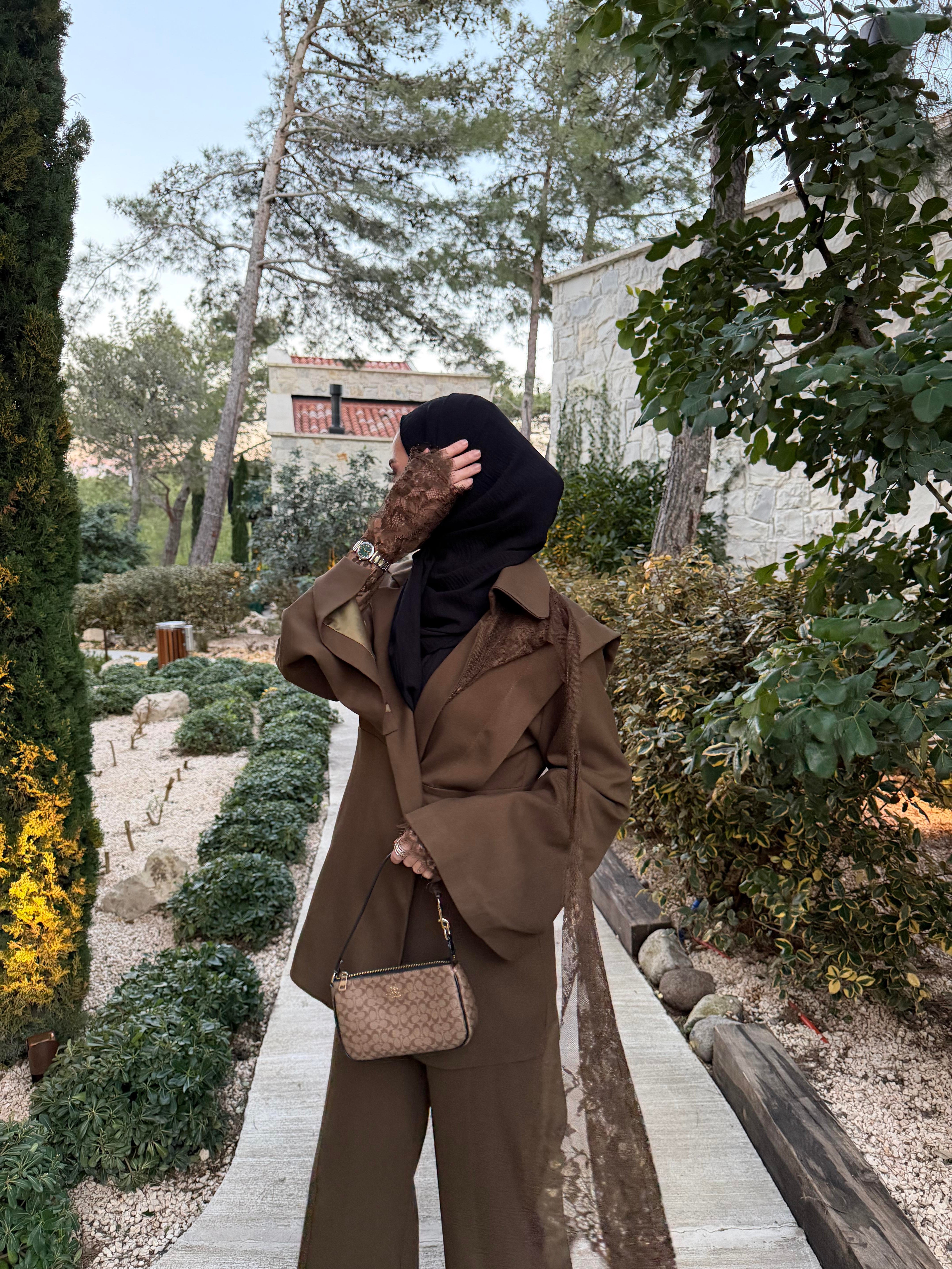 Tasarım Dantel Detaylı Takım Haki