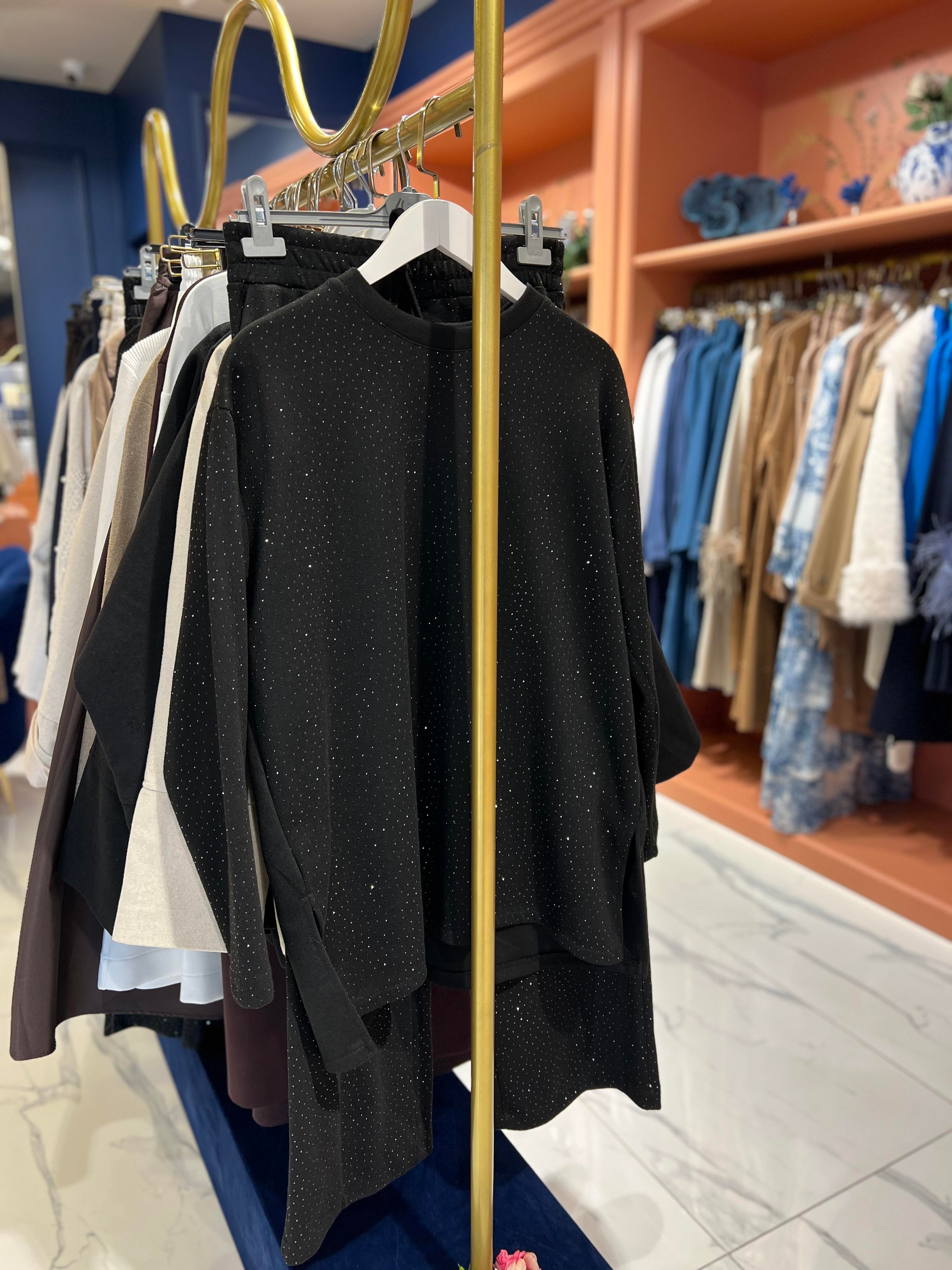 Taşlı Triko Takım | Siyah