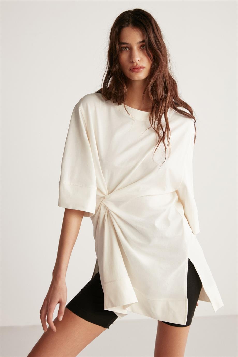 ANGELINA Örme Oversize Beyaz  T-Shirt
