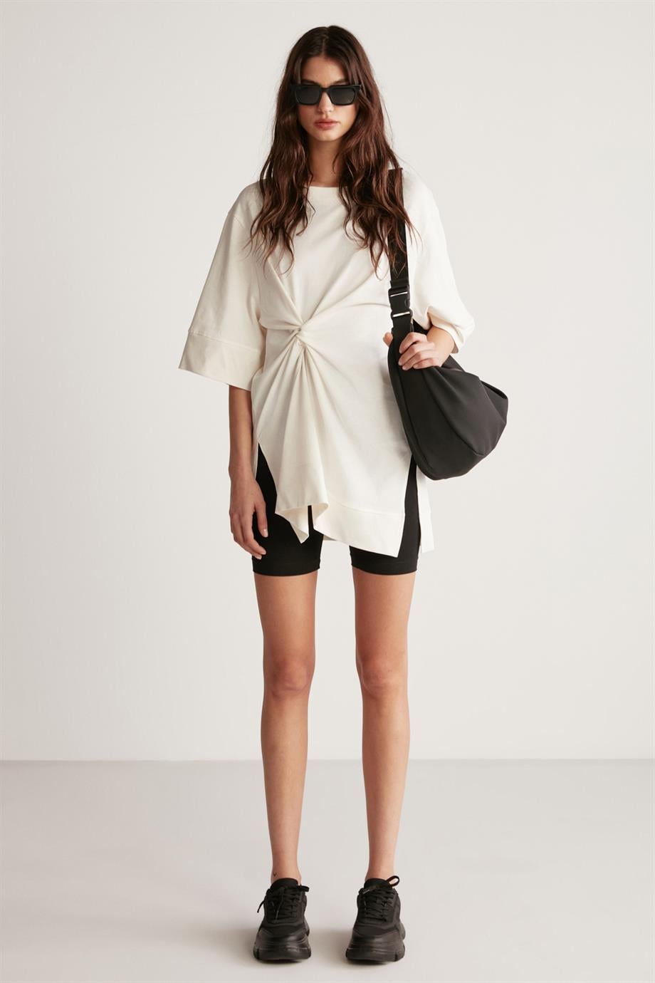 ANGELINA Örme Oversize Beyaz  T-Shirt